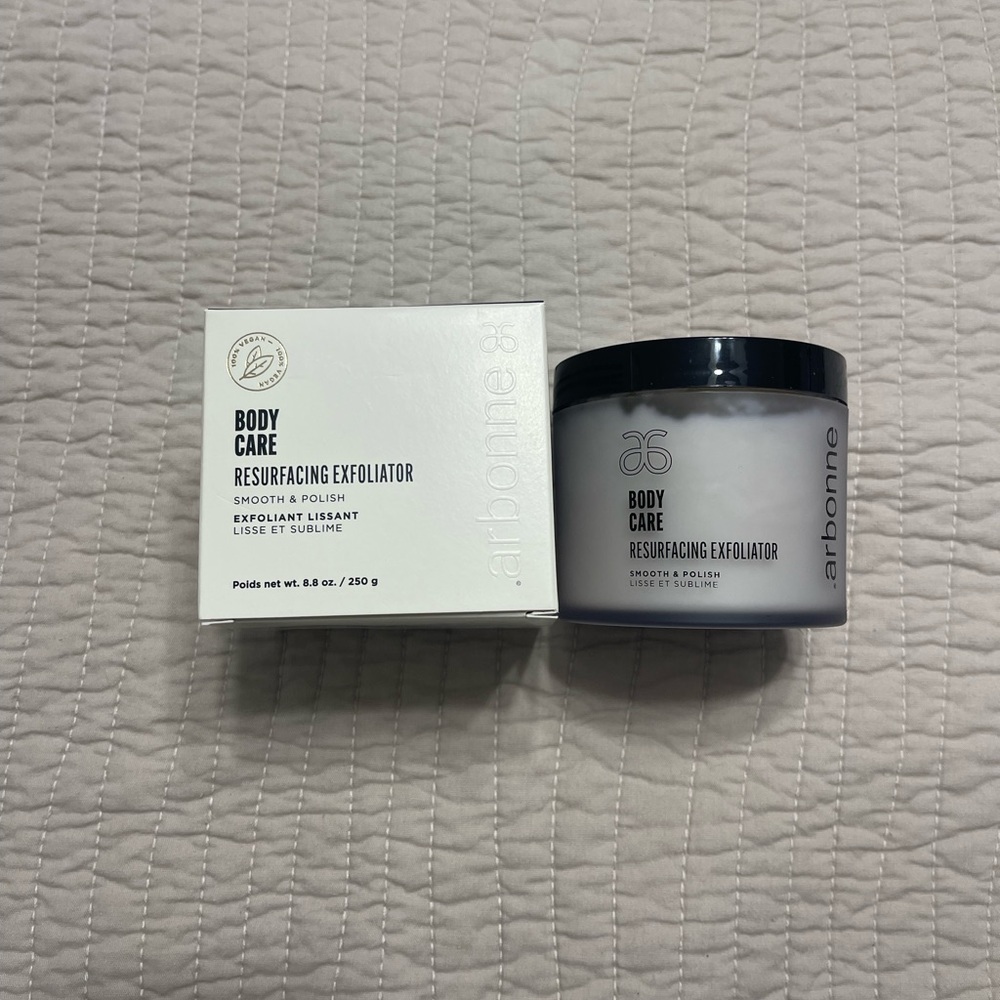 Arbonne Body Care Exfoliator in Black and White